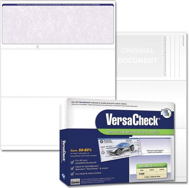 VersaCheck Secure Checks - 250 Blank Business Voucher Checks - Blue Classic - 250 Sheets Form #1000 - Check on Top - Image 1